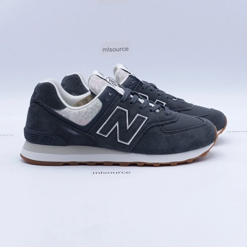 NEW New Balance 574 Sneakers WL574WC Grey/White/Floral - Picture 2 of 15